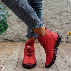 Bottines d'hiver chaudes et antidérapantes pour femmes couleur rouge